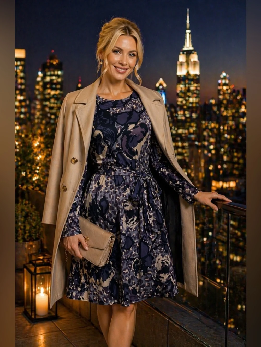 Tory Burch Cory Blue Floral & Animal Print Tie-Waist Silk Dress